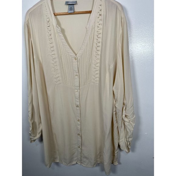 Catherines 3X Blouse Rayon Top Boho Button Down Relaxed Long Sleeve V-Neck Cream - Picture 8 of 12